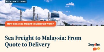 Wide view of Kota Kinabalu City Mosque with domes and minarets, illustrating Sea Freight to Malaysia: From Quote to Delivery