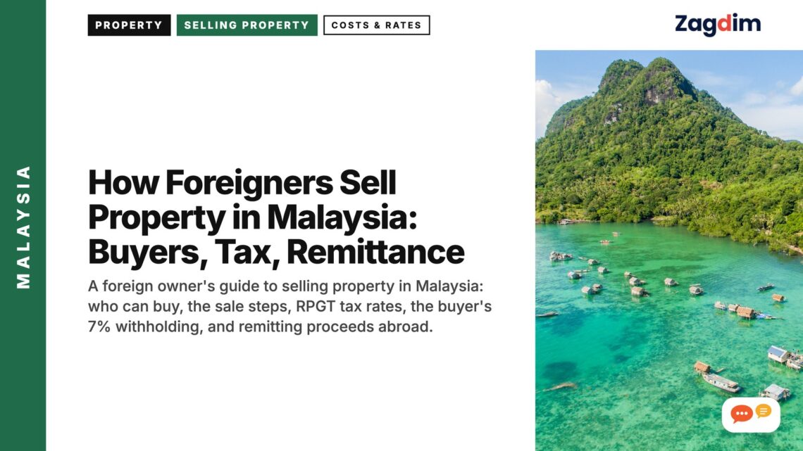 Aerial view of boats anchored in a turquoise lagoon beside a green island, illustrating How Foreigners Sell Property in Malaysia: Buyers, Tax, Remittance
