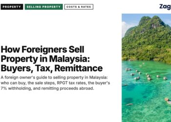 Aerial view of boats anchored in a turquoise lagoon beside a green island, illustrating How Foreigners Sell Property in Malaysia: Buyers, Tax, Remittance