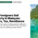 Aerial view of boats anchored in a turquoise lagoon beside a green island, illustrating How Foreigners Sell Property in Malaysia: Buyers, Tax, Remittance