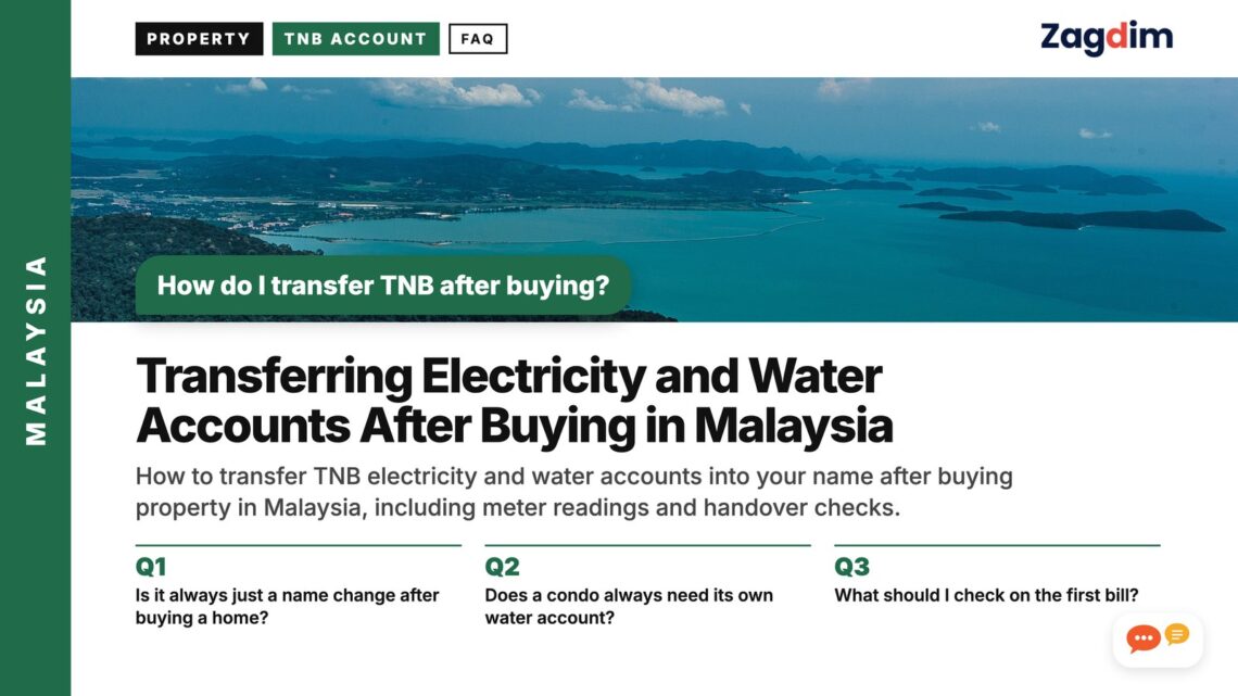 Aerial view of a forested coastline dotted with small islands, illustrating Transferring Electricity and Water Accounts After Buying in Malaysia