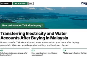 Aerial view of a forested coastline dotted with small islands, illustrating Transferring Electricity and Water Accounts After Buying in Malaysia
