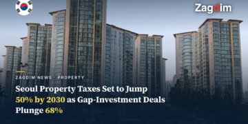 High-rise apartment towers in Daechi-dong, Gangnam-gu, Seoul (file photo), illustrating curbs on leveraged property speculation and the property-tax outlook for the Seoul market