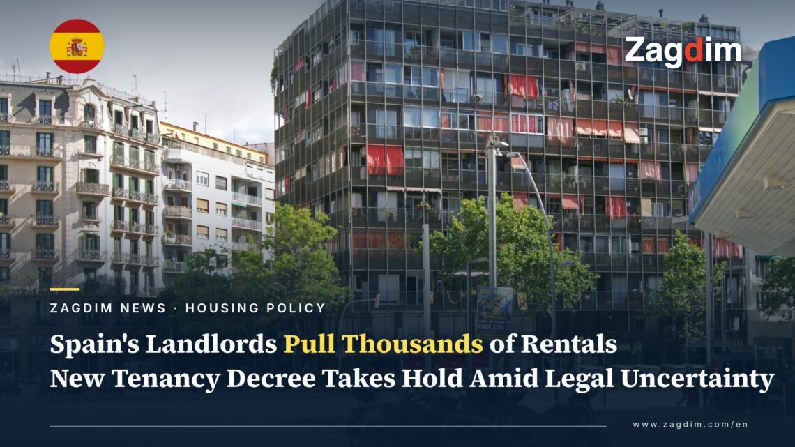Residential apartment buildings on a street in Barcelona, Spain, illustrating a story on landlords withdrawing homes from the long-term rental market over new housing decrees
