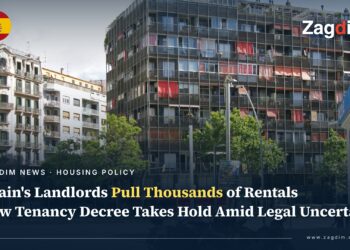 Residential apartment buildings on a street in Barcelona, Spain, illustrating a story on landlords withdrawing homes from the long-term rental market over new housing decrees