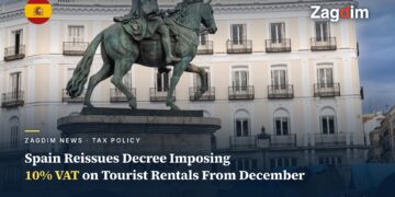 Equestrian statue of Carlos III in Madrid Puerta del Sol, its base spray-painted TOURIST GO HOME, with a housing-protest tent camp behind it