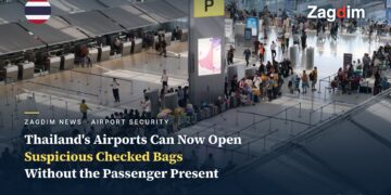 Passengers queue with luggage at the international check-in area of Bangkok's Suvarnabhumi Airport