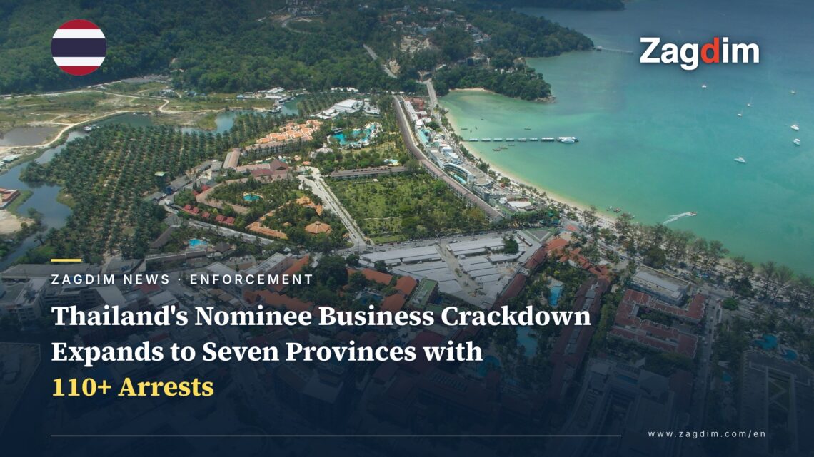 Aerial view of Patong beach resort area, Phuket, Thailand (file photo), illustrating Thailand's crackdown on foreign nominee business structures