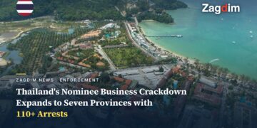 Aerial view of Patong beach resort area, Phuket, Thailand (file photo), illustrating Thailand's crackdown on foreign nominee business structures