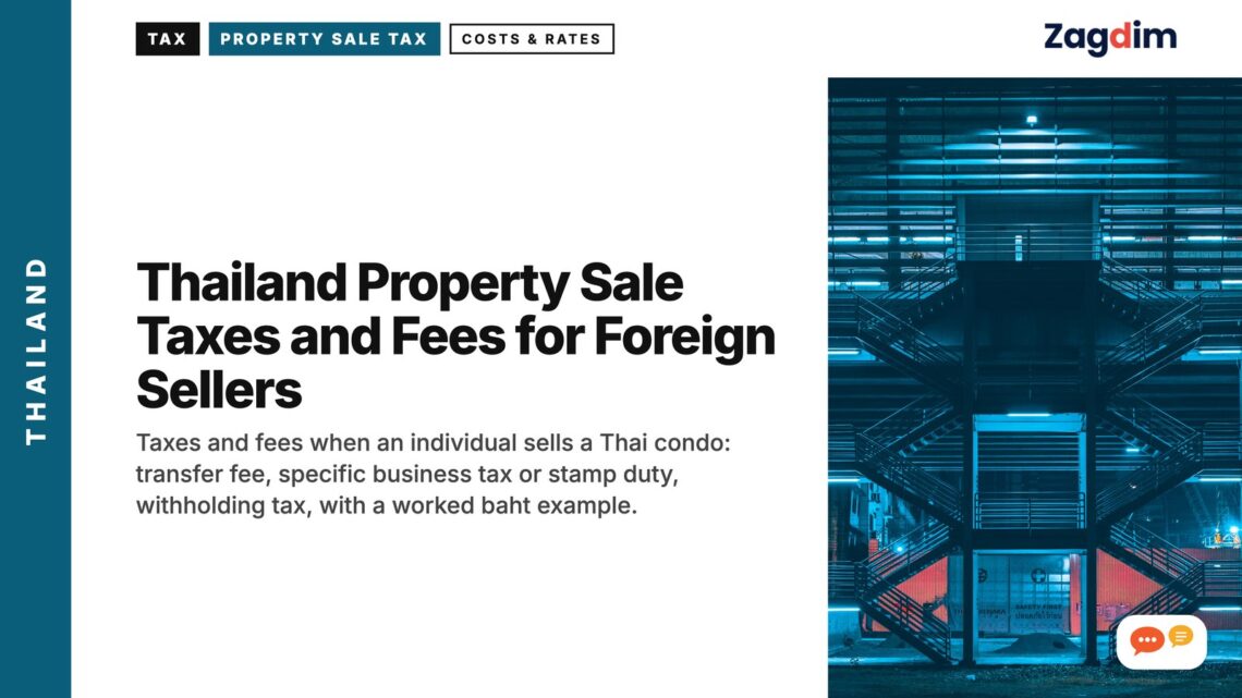 Futuristic blue-lit staircase structure at night, illustrating Thailand Property Sale Taxes and Fees for Foreign Sellers