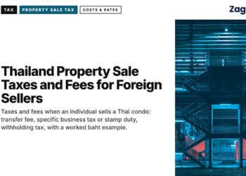 Futuristic blue-lit staircase structure at night, illustrating Thailand Property Sale Taxes and Fees for Foreign Sellers