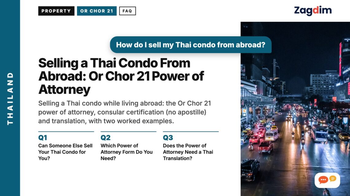 Busy shopping street at night with neon signs and traffic, illustrating Selling a Thai Condo From Abroad: Or Chor 21 Power of Attorney