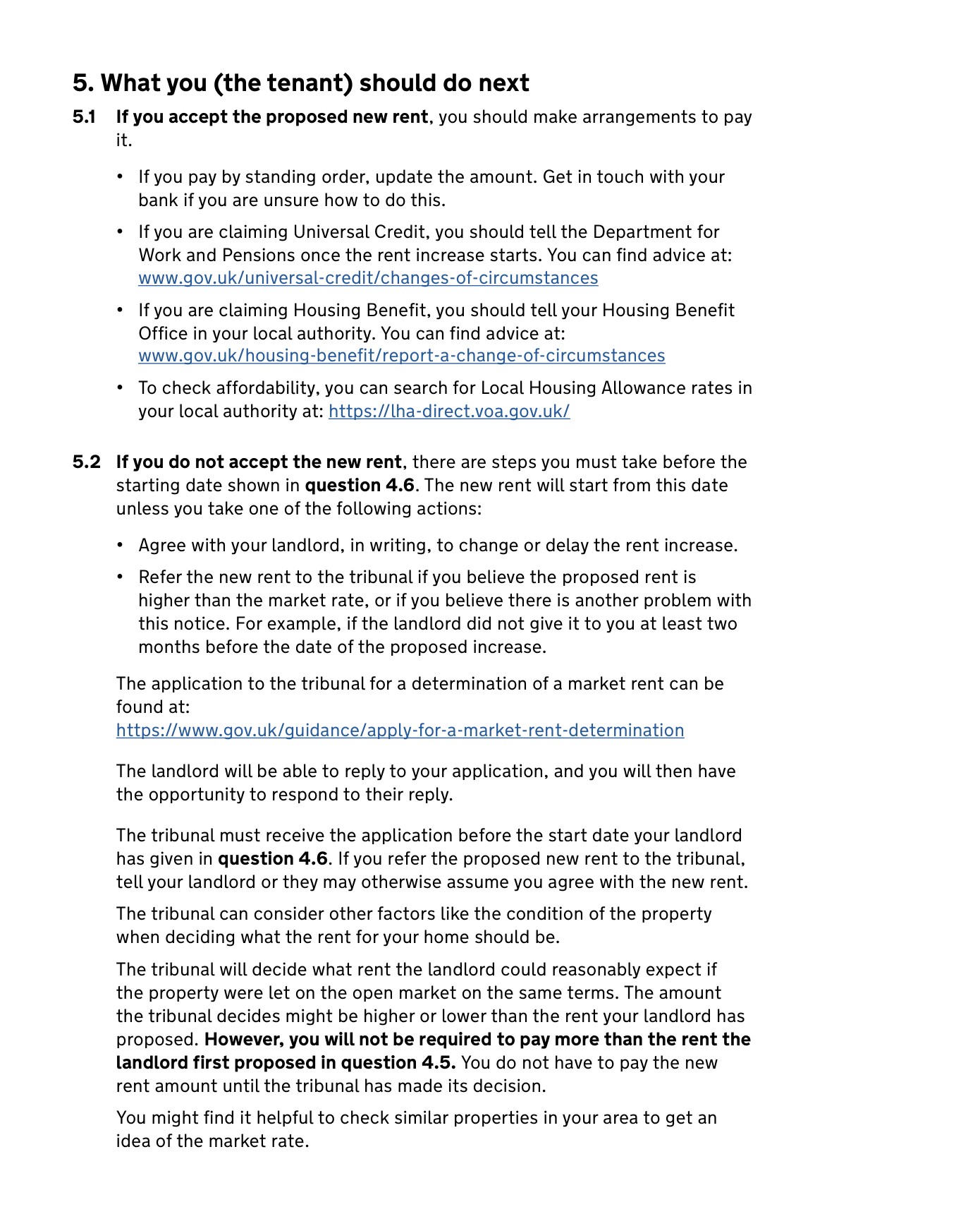 UK Government Form 4A, page 6: what a tenant should do next
