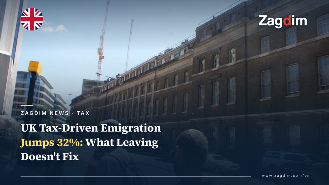 Street view of HM Revenue and Customs headquarters buildings in London, illustrating the P85 departure-filing news event