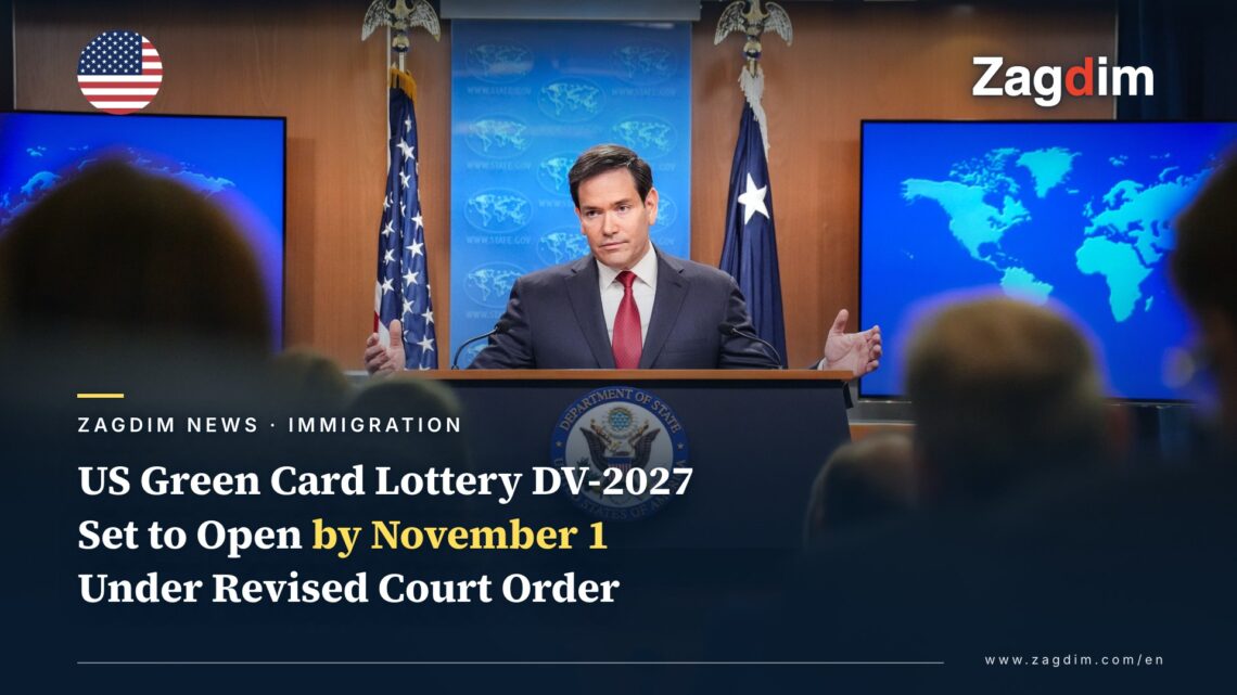US Secretary of State Marco Rubio speaks at the State Department press briefing room podium bearing the Department of State seal