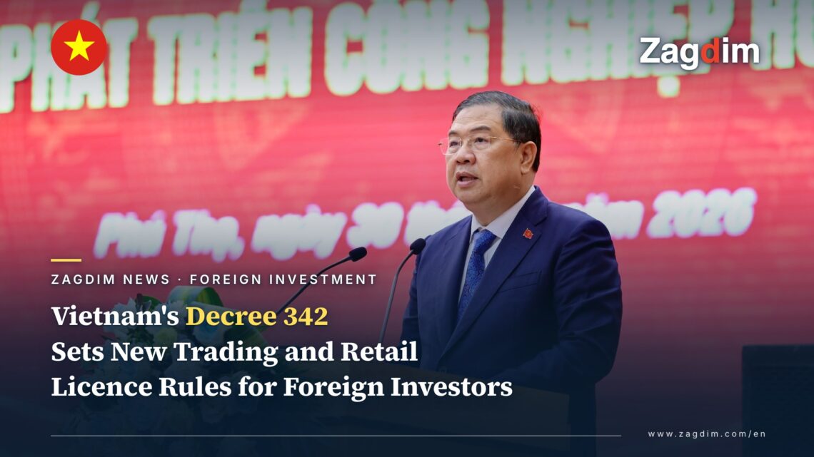 Vietnam's Standing Deputy Prime Minister Pham Gia Tuc speaking at an official event, illustrating the news of Decree 342 easing foreign-investor trading and retail licensing rules