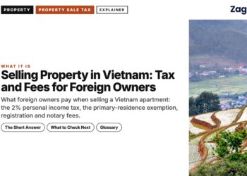 Aerial view of terraced rice fields and village in a valley, illustrating Selling Property in Vietnam: Tax and Fees for Foreign Owners