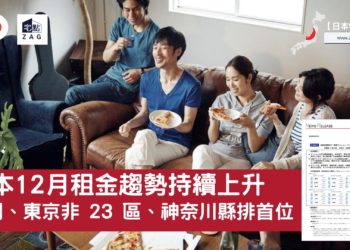 日本12月租金趨勢持續上升; 福岡、東京非 23 區、神奈川縣排首位