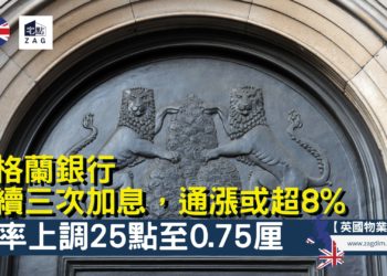 英國再次加息25點子至0.75厘,20多年來首次連續3次加息