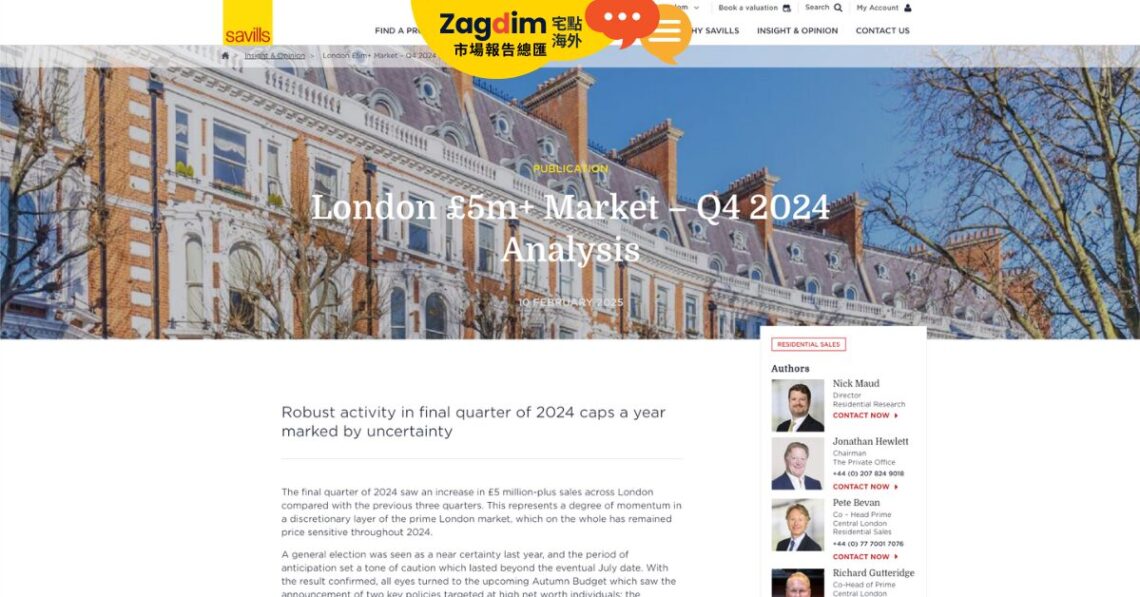2024年Q4 Savills 倫敦£500萬以上豪宅市場分析：市場活躍度回升，但政策變數仍存（簡報）