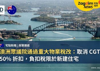 澳洲眾議院通過重大物業稅改：取消 CGT 50% 折扣，負扣稅限於新建住宅