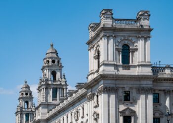 HM Treasury building on Whitehall in London, the department delivering the UK's October 2026 budget