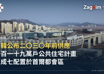 世宗政府大樓長條形白色建築鳥瞰,後方為高層住宅群與山丘