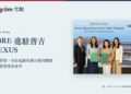CBRE Thailand 與 CV Group 零售顧問簽約合照，背景為普吉 NEXUS 建築示意渲染圖
