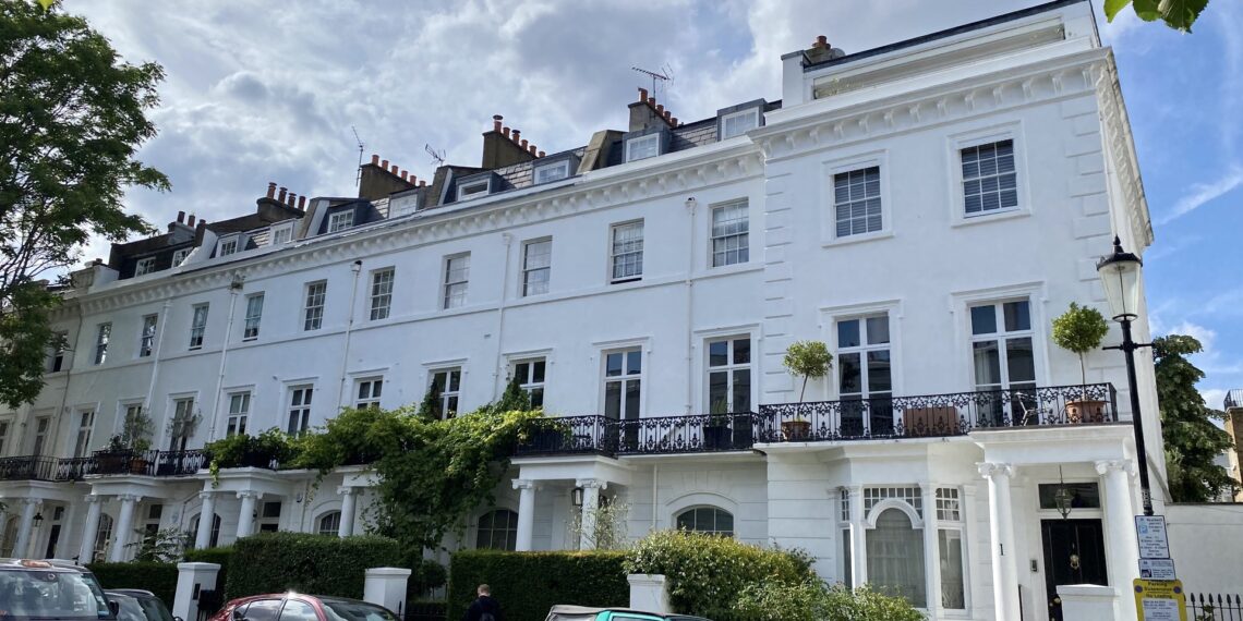Stucco-fronted period terrace on Thurloe Street, South Kensington, London