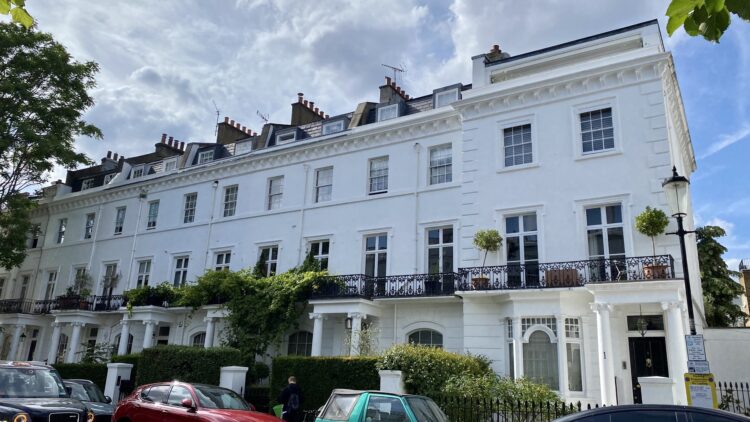 Stucco-fronted period terrace on Thurloe Street, South Kensington, London