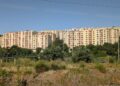 Mid-rise apartment blocks on a hillside on the outskirts of Lisbon