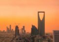 Riyadh skyline at sunset with the Kingdom Centre tower