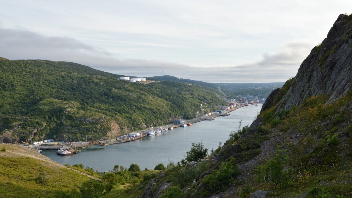 The Narrows and harbour of St. John's, Newfoundland and Labrador, seen from the surrounding hills