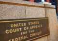Engraved plaque reading 'United States Court of Appeals for the Federal Circuit' outside the courthouse in Washington, D.C., the court that issued the ruling in the story