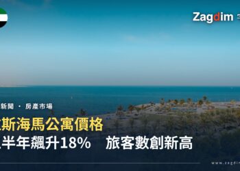 拉斯海馬濱海公寓與棕櫚樹林蔭道空拍