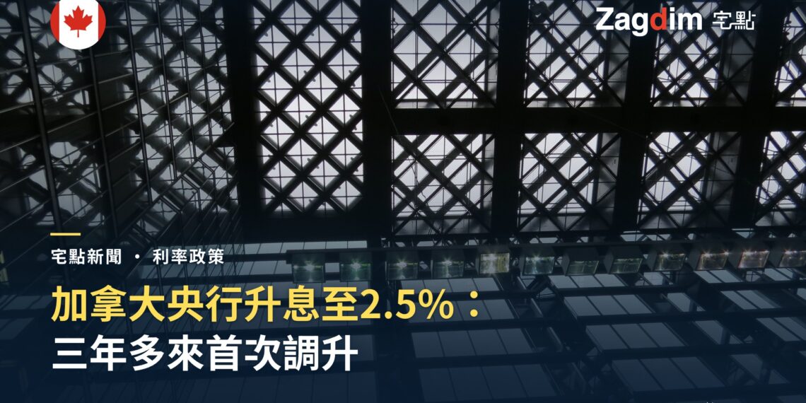 加拿大央行升息至 2.5% 三年多來首次調升