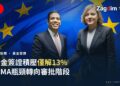 葡萄牙總理府部長 António Leitão Amaro 與歐盟執委 Henna Virkkunen 握手,歐盟旗幟背景
