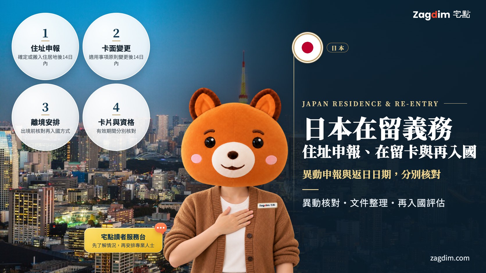 日本在留義務頭圖:異動申報與返日日期,分別核對