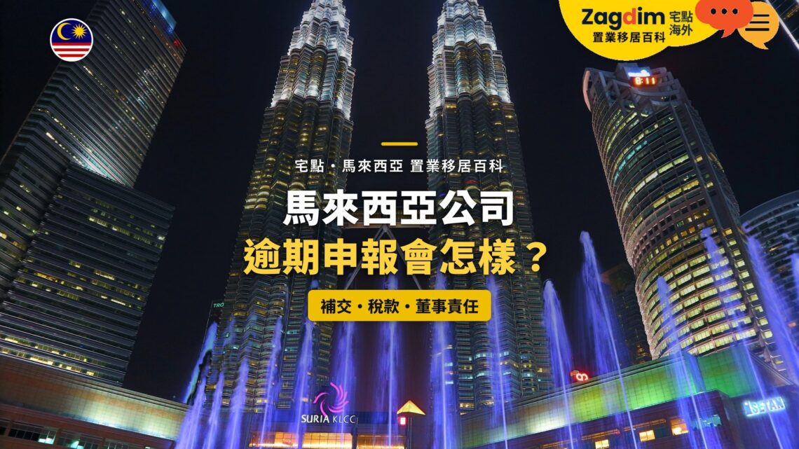 吉隆坡雙子塔夜間噴泉,配公司逾期申報後果主題