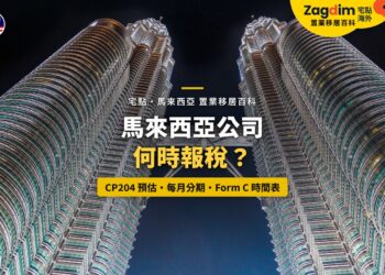 夜間仰望吉隆坡雙子塔與空中天橋,配公司報稅時間表主題