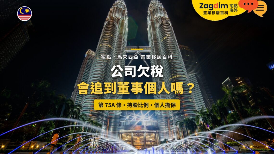 吉隆坡雙子塔夜景與噴泉，配董事個人稅務責任主題