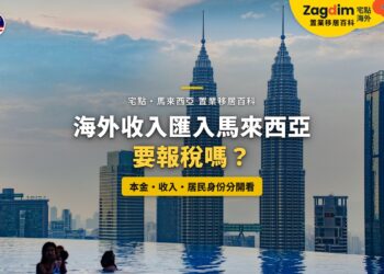高樓無邊泳池遠眺吉隆坡雙子塔，配海外收入匯入報稅主題