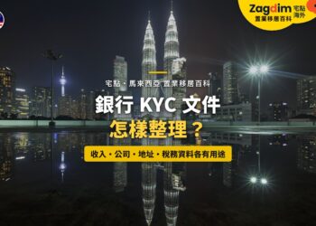 吉隆坡雙子塔夜景與水面倒影,配銀行 KYC 文件整理主題