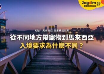 黃昏湖面棧橋與遠方城市,配寵物入境要求主題