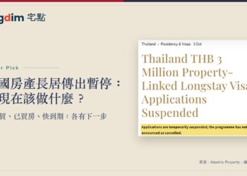 Alestria報導頁局部與房產申請階段示意,說明泰國長居路徑傳出暫停遞件。